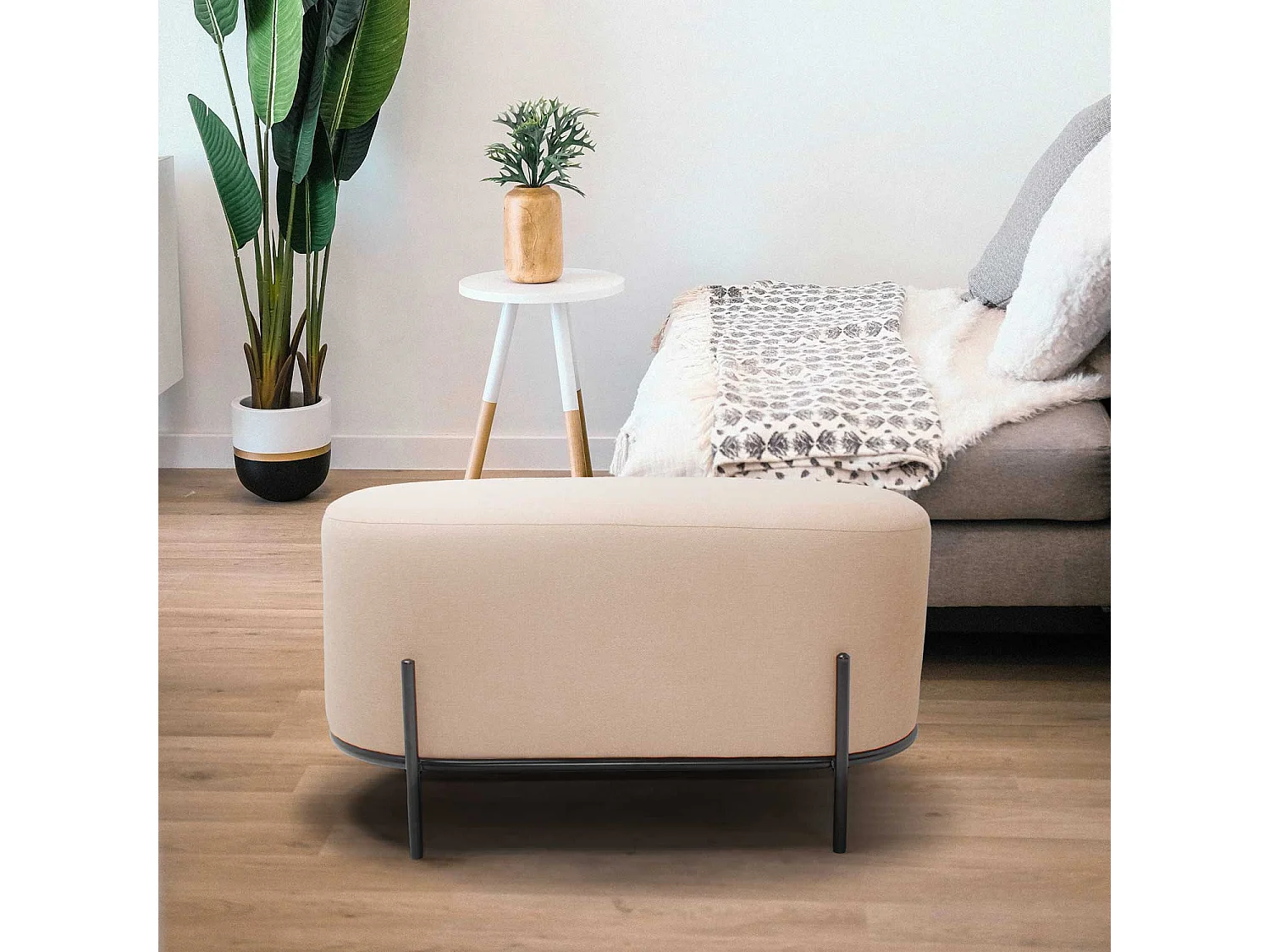 LIPSIA LINEN - Pouf ovale en tissu