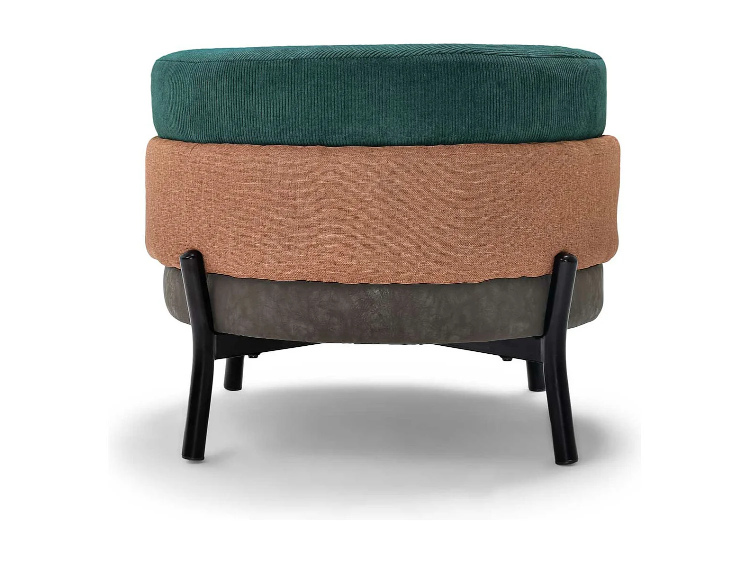 Hamburg - Pouf Sgabello Ottomano Rotondo 3 Stati Pu/Velluto/Lino, colore verde e marrone