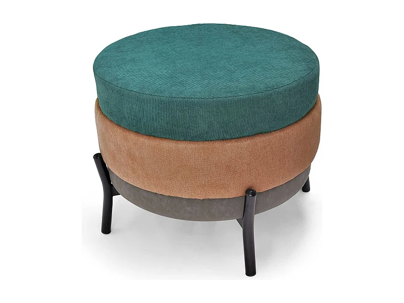 Hamburg - Pouf Sgabello Ottomano Rotondo 3 Stati Pu/Velluto/Lino, colore verde e marrone