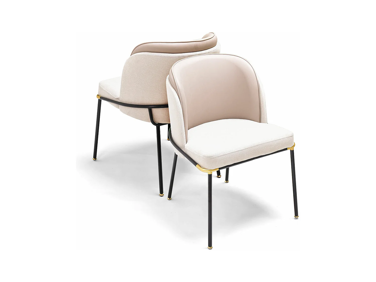 THUN - Lot de 2 fauteuils de design en métal, siège en tissu et dossier en similcuir