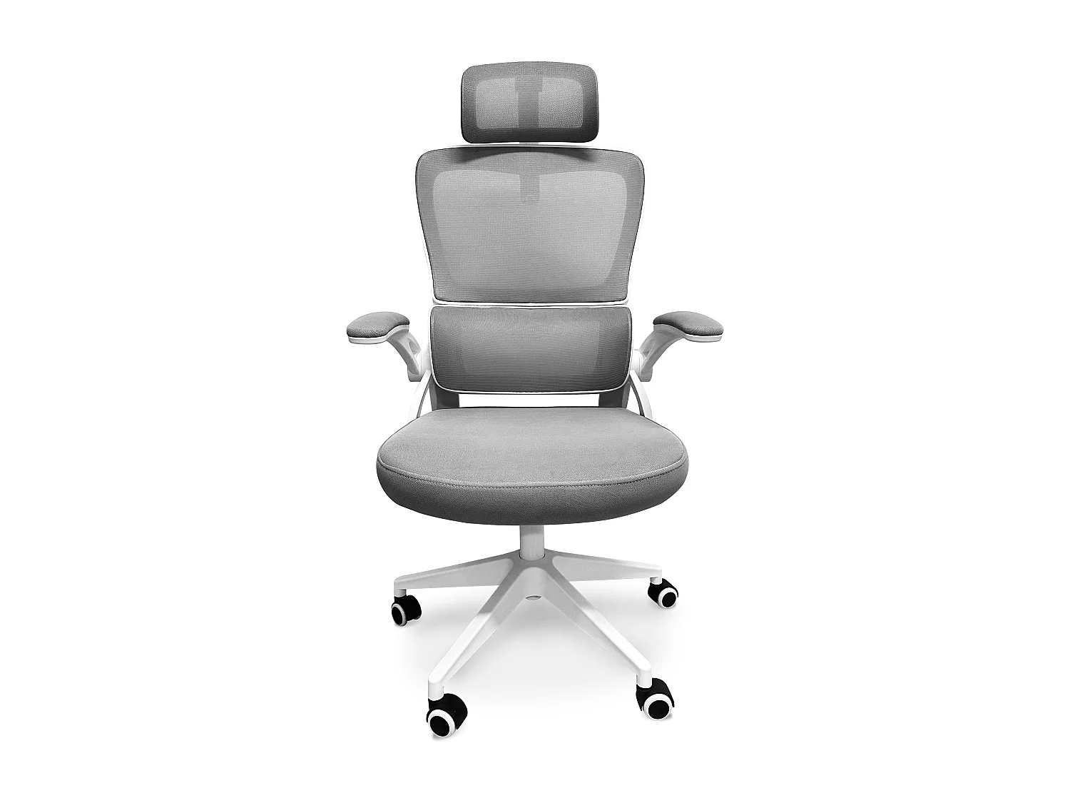 Lyn - Sedia Uffico Ergonomica, Poggiatesta, Imbottitura Lombare, colore bianco e grigio