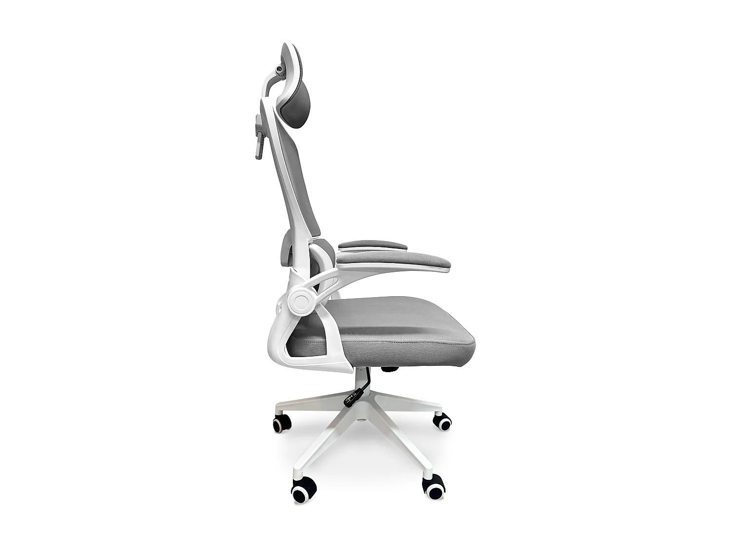 Lyn - Chaise de bureau ergonomique réglable en hauteur, avec appuie-tête, rembourrage lombaire et roulettes - couleur blanc et gris