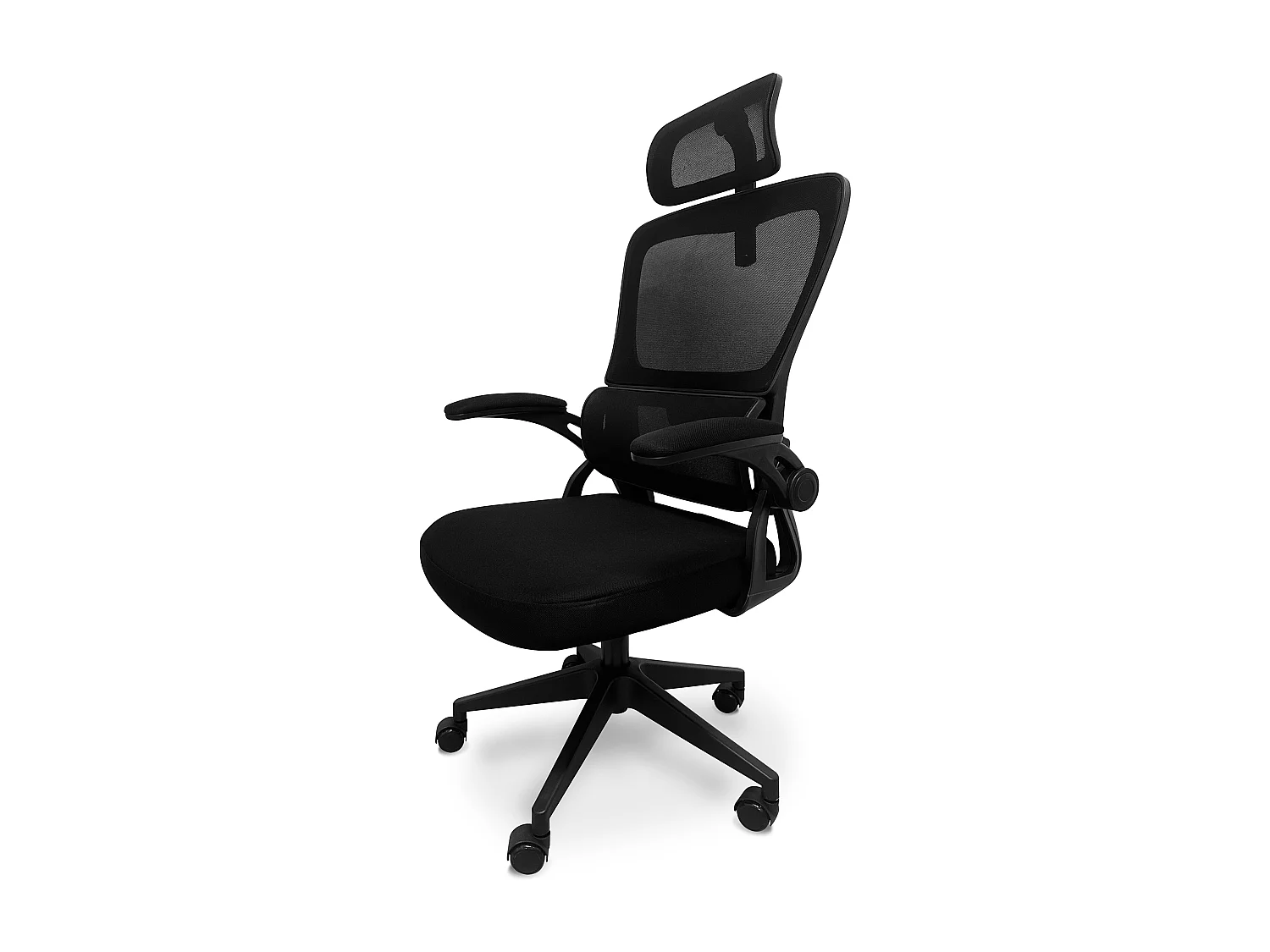 Lyn - Chaise de bureau ergonomique réglable en hauteur, avec appuie-tête, rembourrage lombaire et roulettes - couleur noire