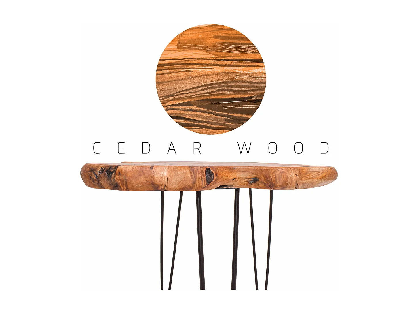 Orchidea - Mesa de centro de diseño vintage de madera de cedro y hierro