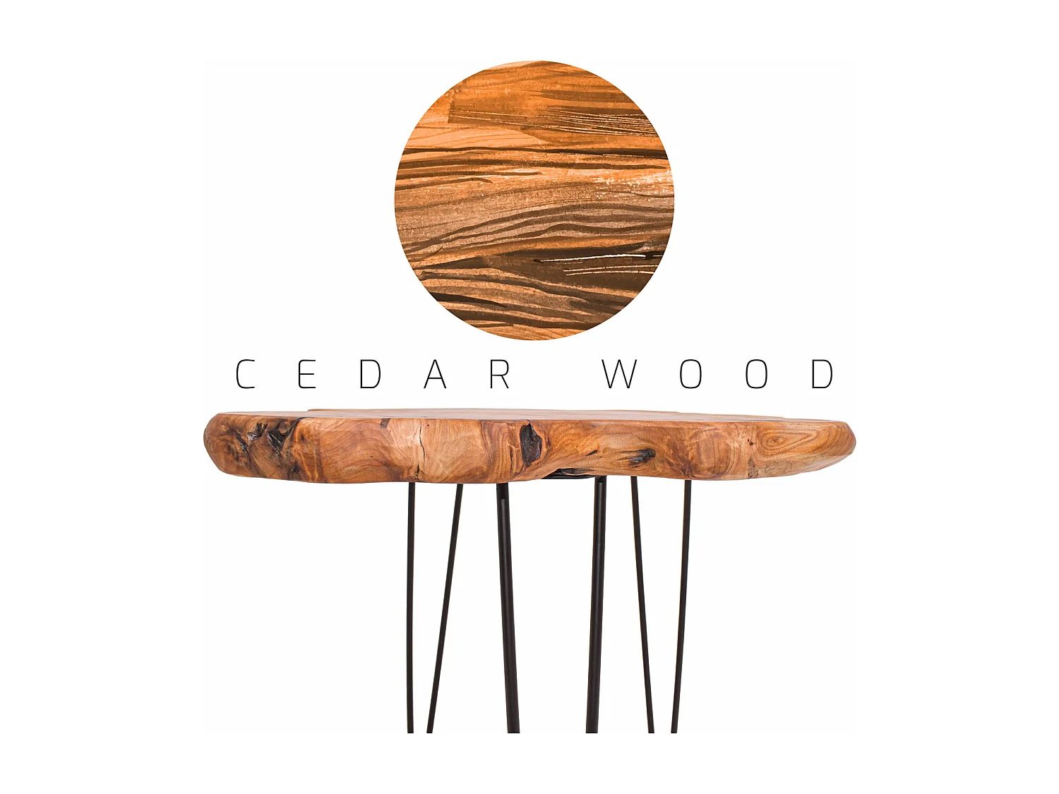 Orchidea - Mesa de centro de diseño vintage de madera de cedro y hierro