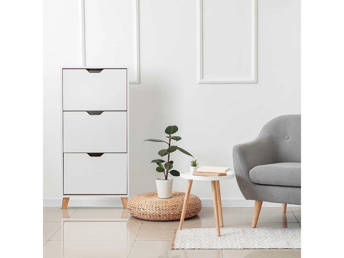 Plana - Scarpiera Salvaspazio 3 Ante 55x116x25 cm 18 Paia in Legno Bianco