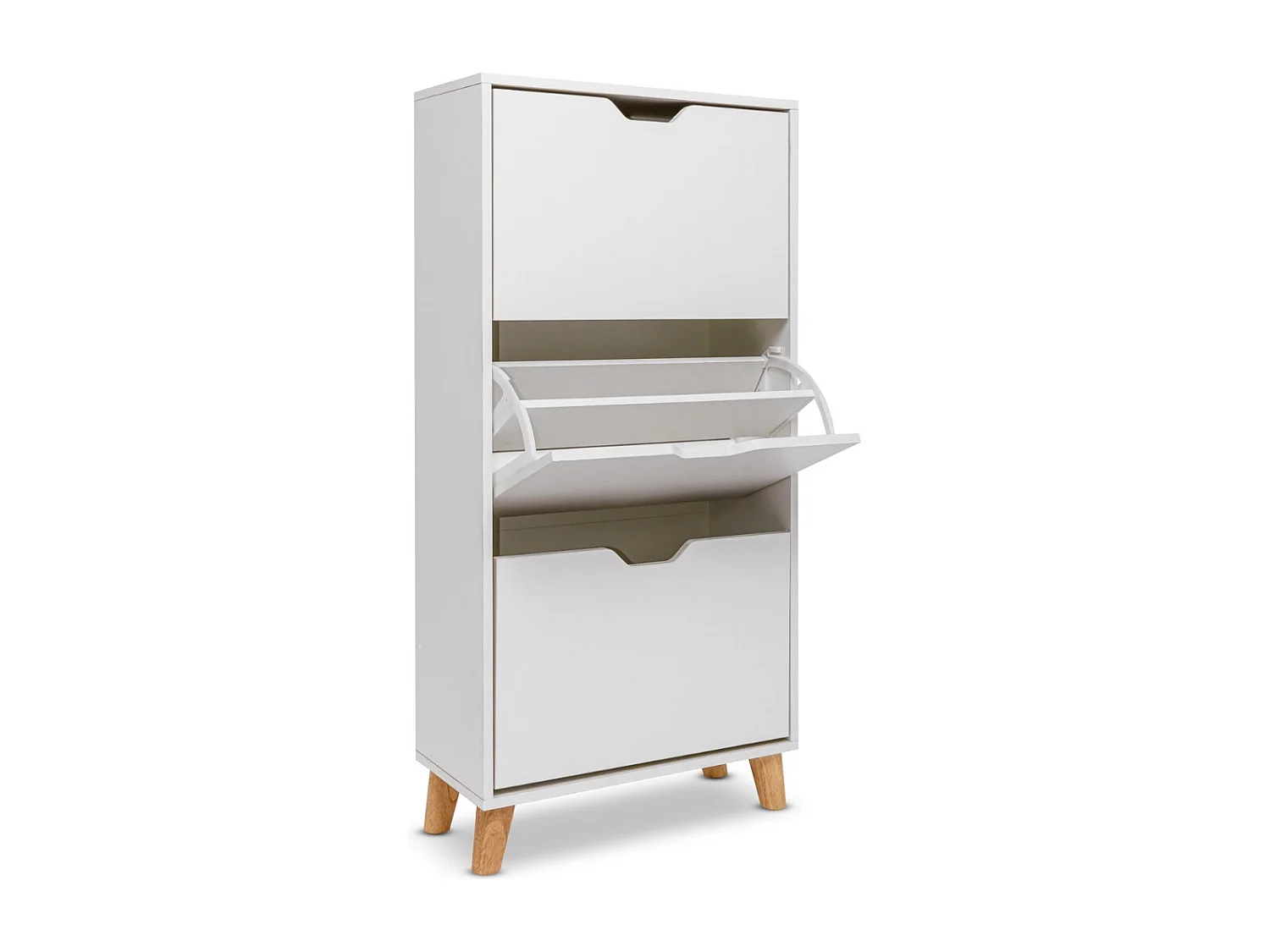 Plana - Scarpiera Salvaspazio 3 Ante 55x116x25 cm 18 Paia in Legno Bianco