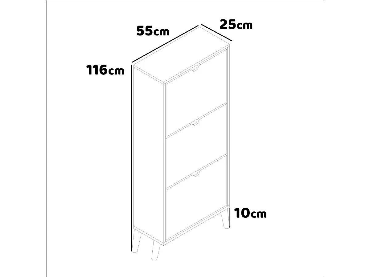 Plana - Scarpiera Salvaspazio 3 Ante 55x116x25 cm 18 Paia in Legno Bianco