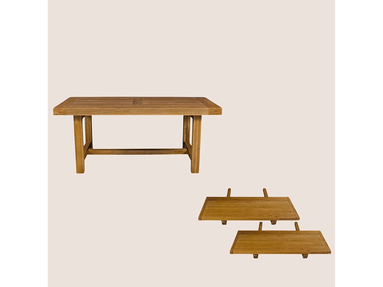 Table de ferme en  chêne moyen massif + 2 allonges L180/280 - LA BRESSE