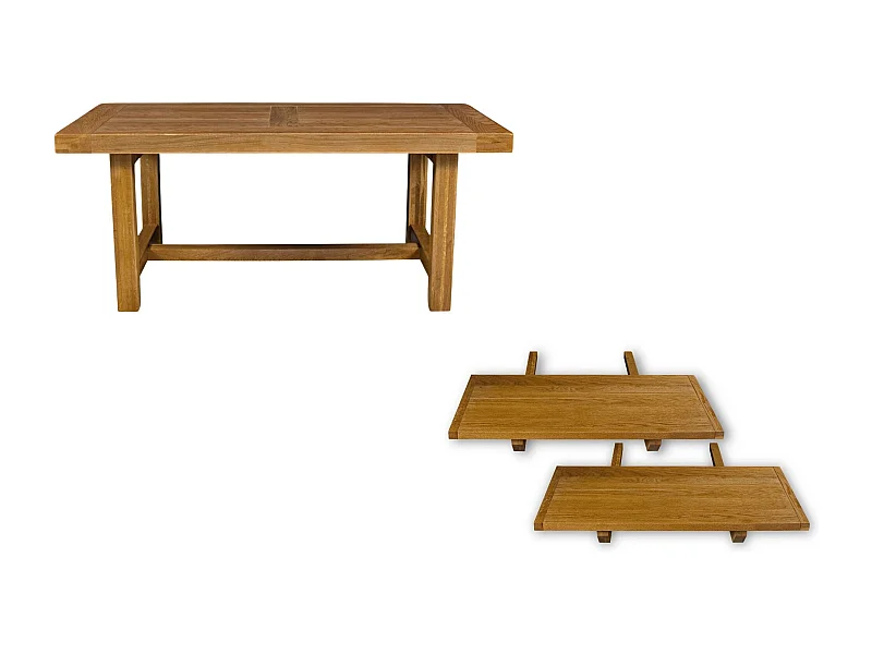 Table de ferme en  chêne moyen massif + 2 allonges L180/280 - LA BRESSE