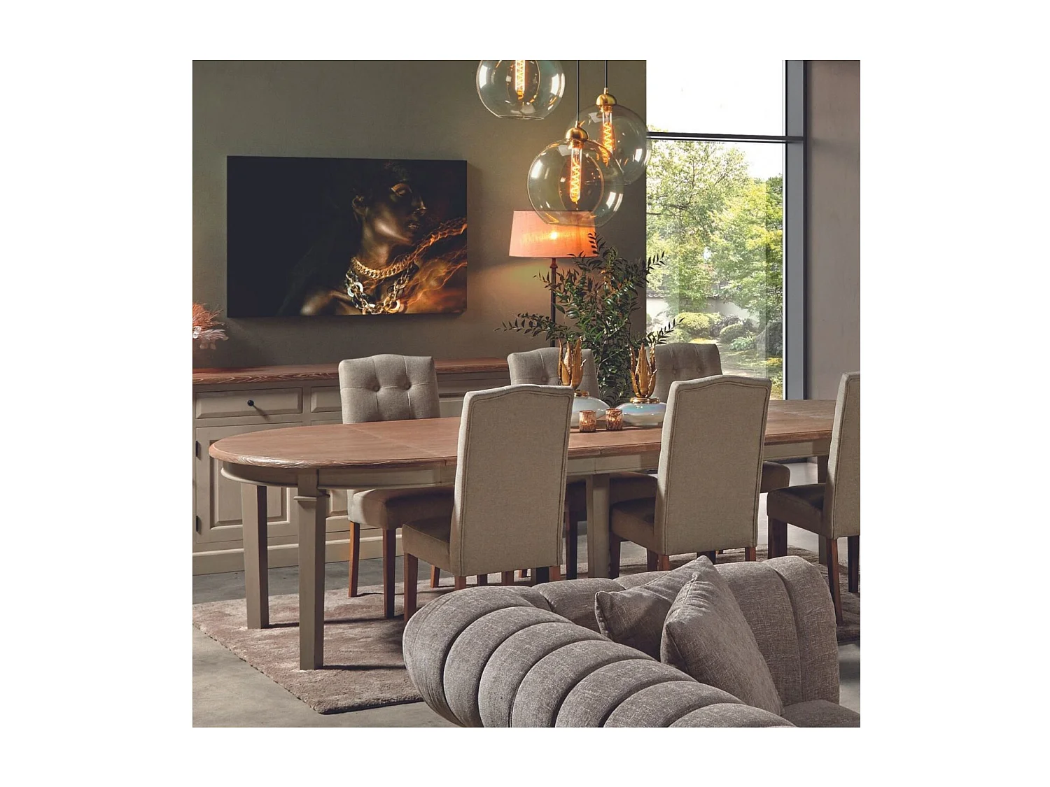 Table à manger ronde extensible piétement crème L130/310 - VILLAS