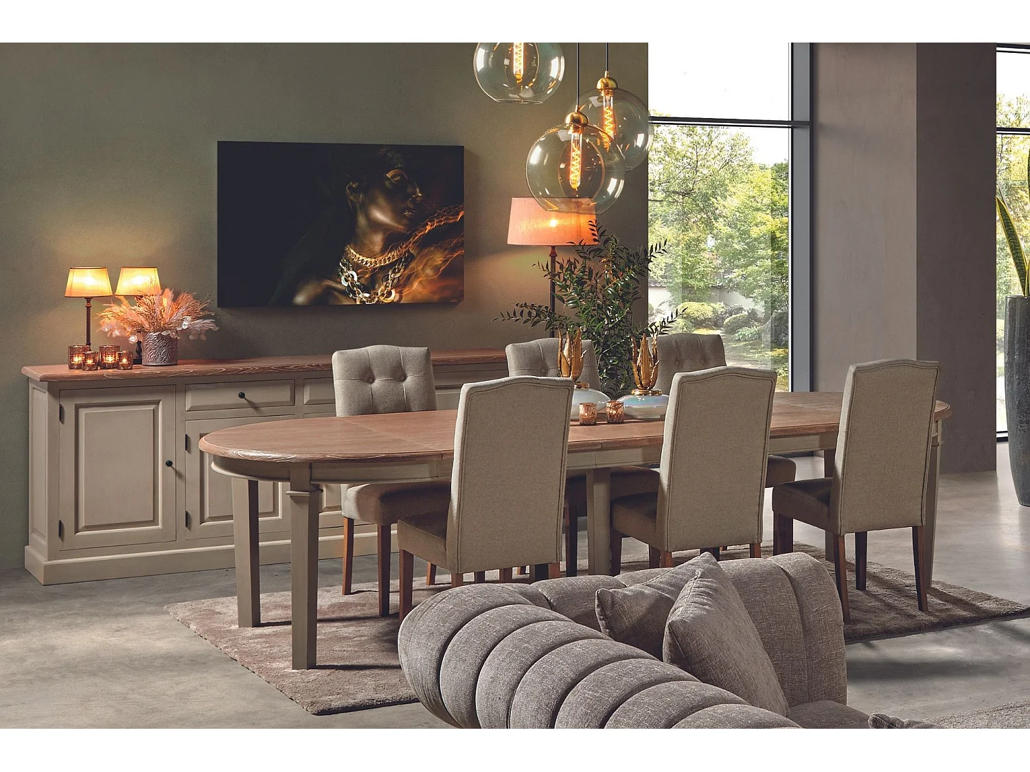 Table à manger ronde extensible piétement crème L130/310 - VILLAS