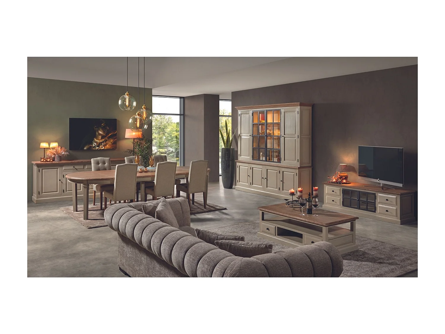 Table à manger ronde extensible piétement crème L130/310 - VILLAS