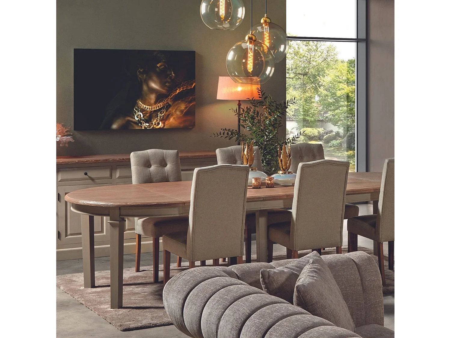 Table à manger ronde extensible piétement crème L130/310 - VILLAS