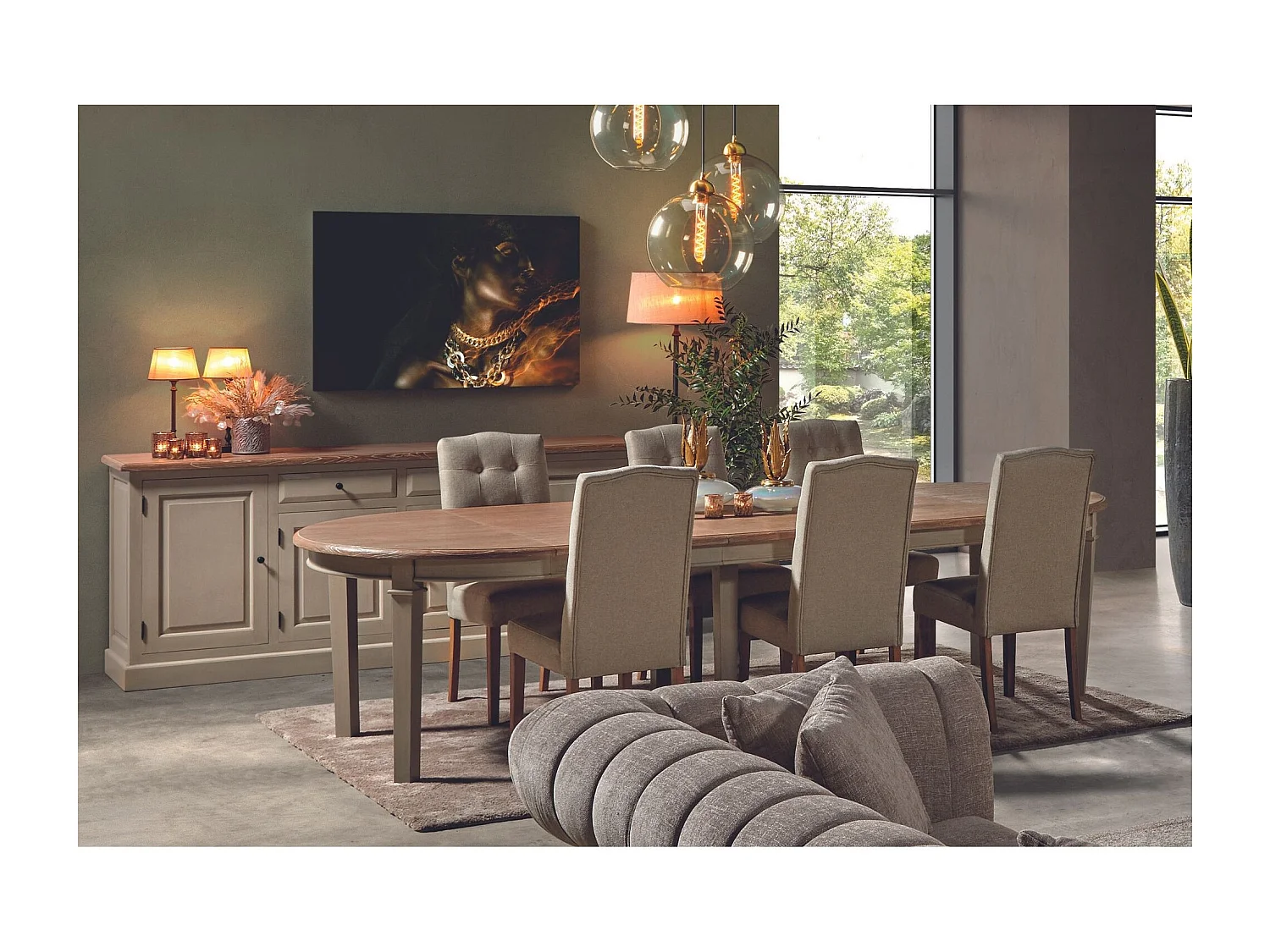 Table à manger ronde extensible piétement crème L130/310 - VILLAS