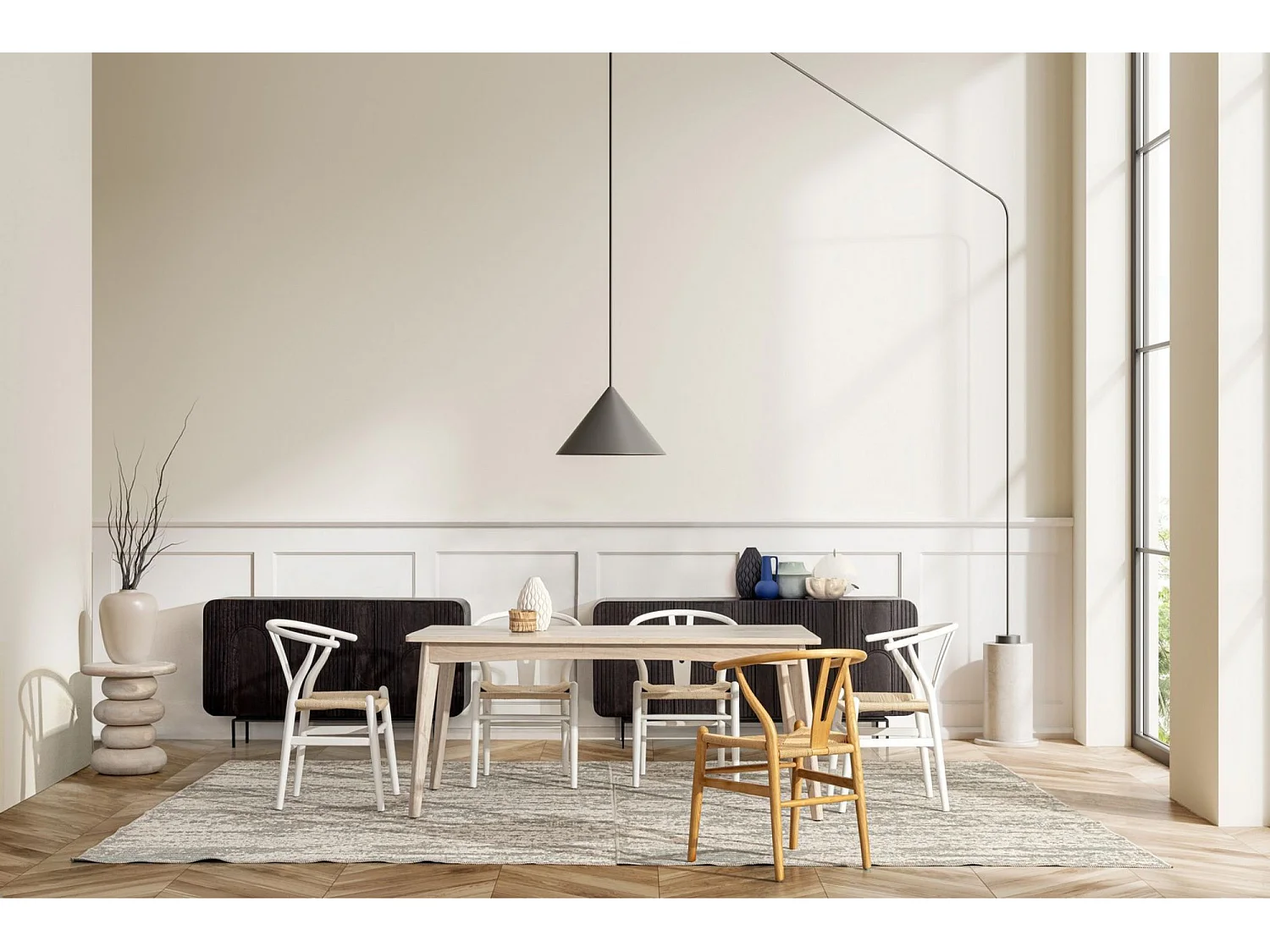 Table de salle à manger rectangulaire en bois blanchi L173 - SHANNA