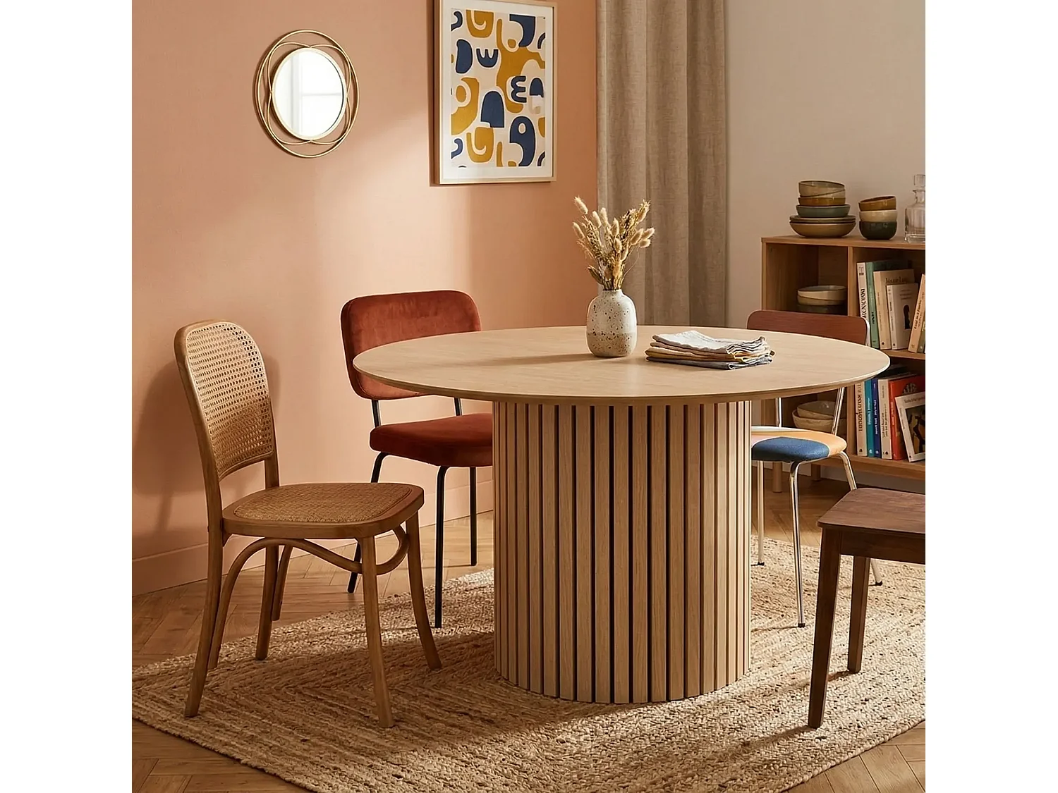 Table de salle à manger ronde en chêne blanchi D120 - LIAC