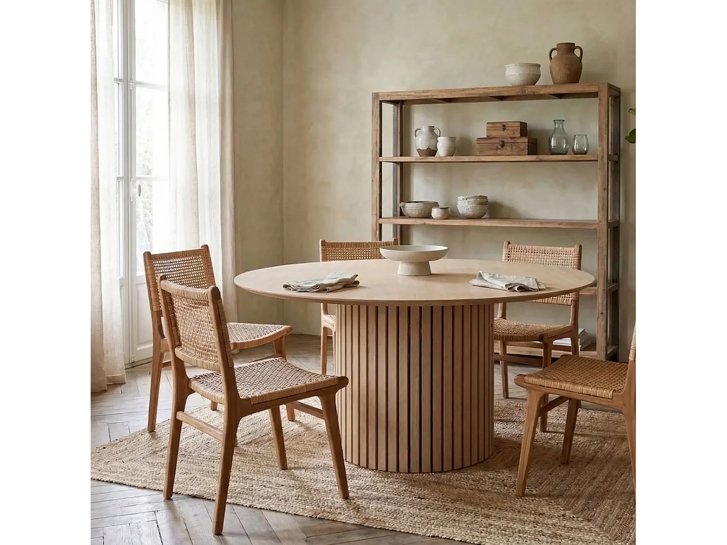 Table de salle à manger ronde en chêne blanchi D120 - LIAC