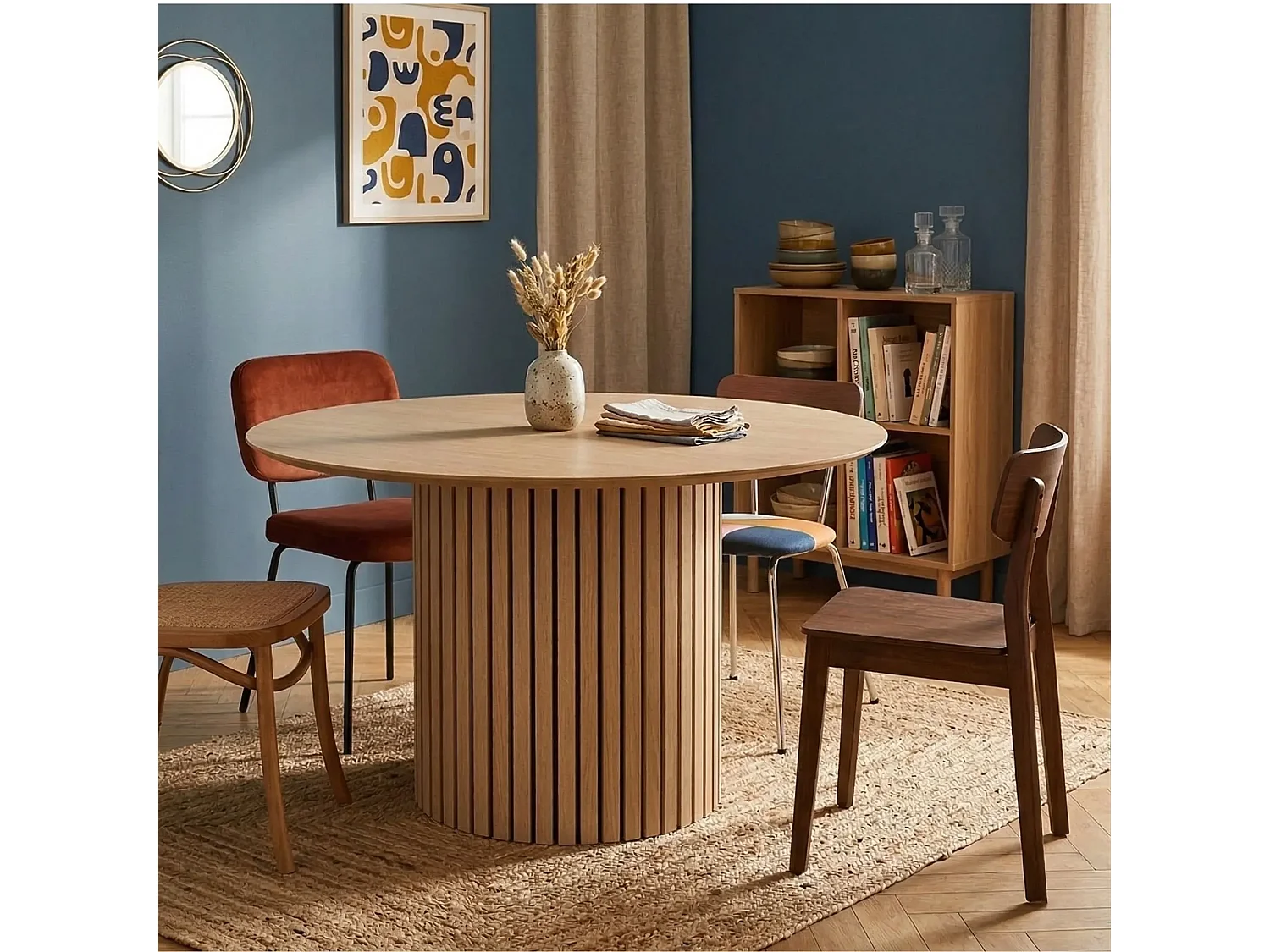 Table de salle à manger ronde en chêne blanchi D120 - LIAC