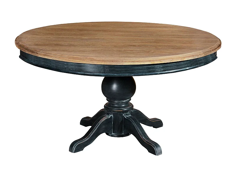 Table ronde en teck naturel et piétement noir patiné D130 - DALILA