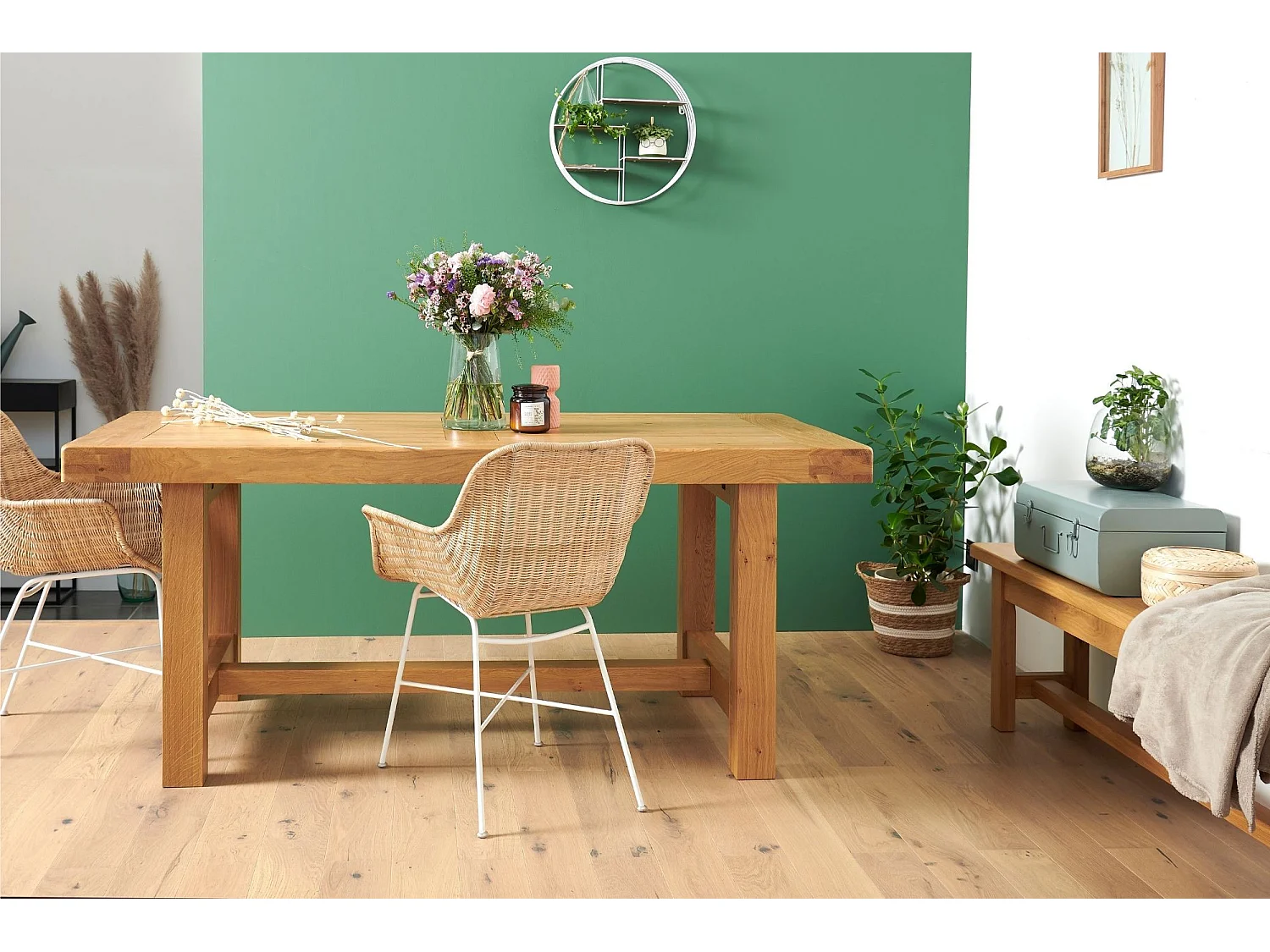 Table de ferme campagnarde bois chêne massif L180 - LA BRESSE