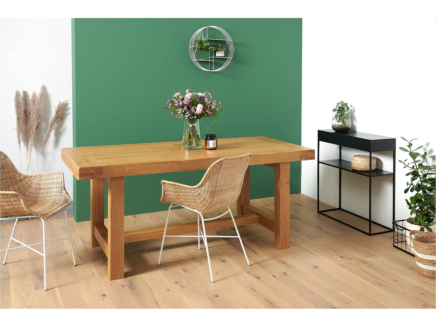 Table de ferme campagnarde bois chêne massif L180 - LA BRESSE