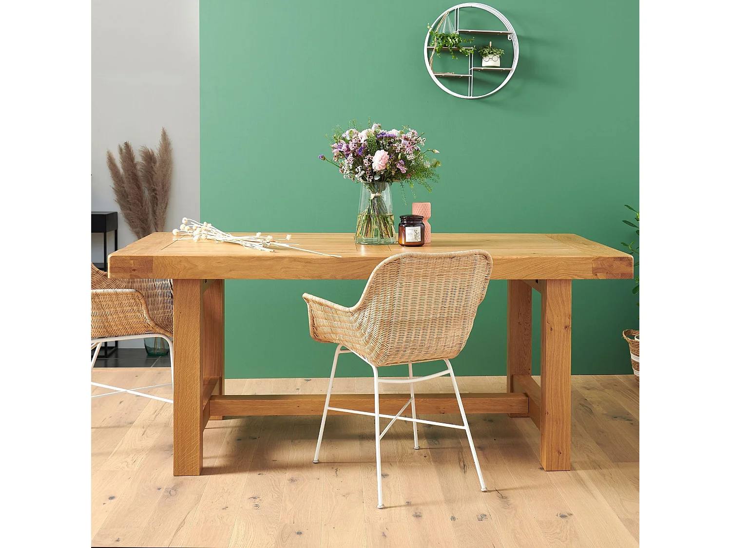 Table de ferme campagnarde bois chêne massif L180 - LA BRESSE