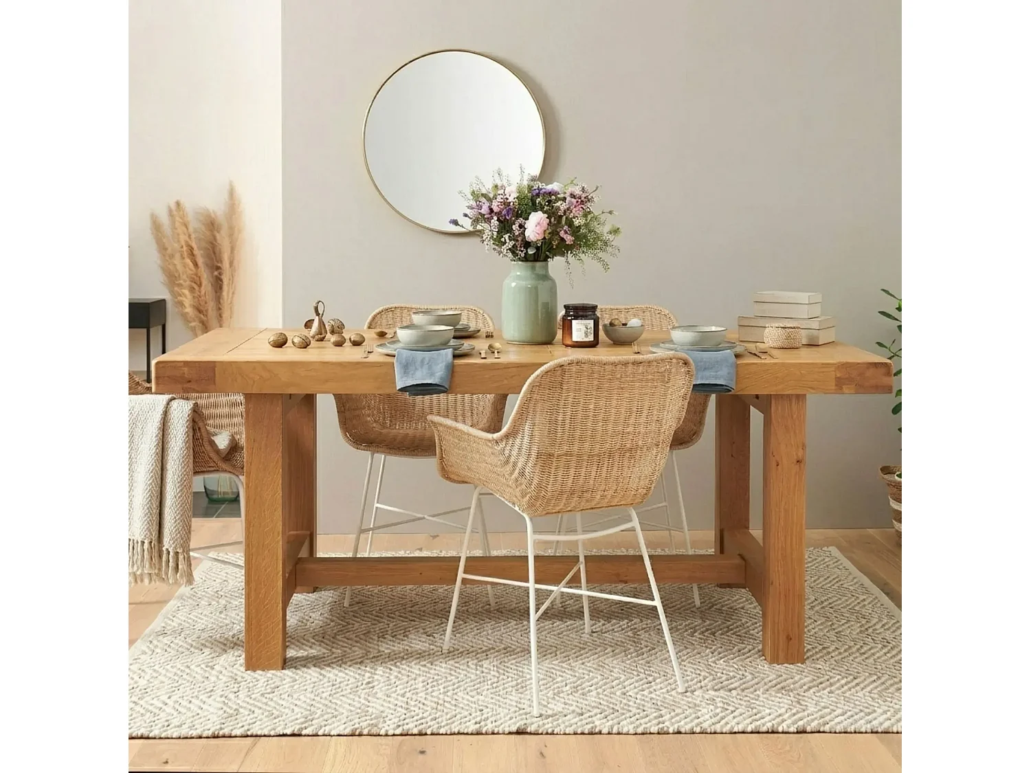 Table de ferme campagnarde bois chêne massif L180 - LA BRESSE