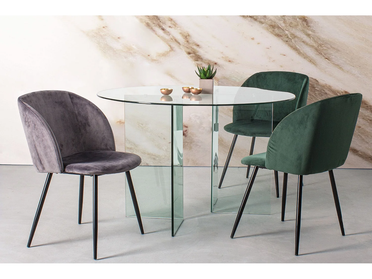 Table de salle à manger design ronde en verre transparent 6 places D130 - IDORA