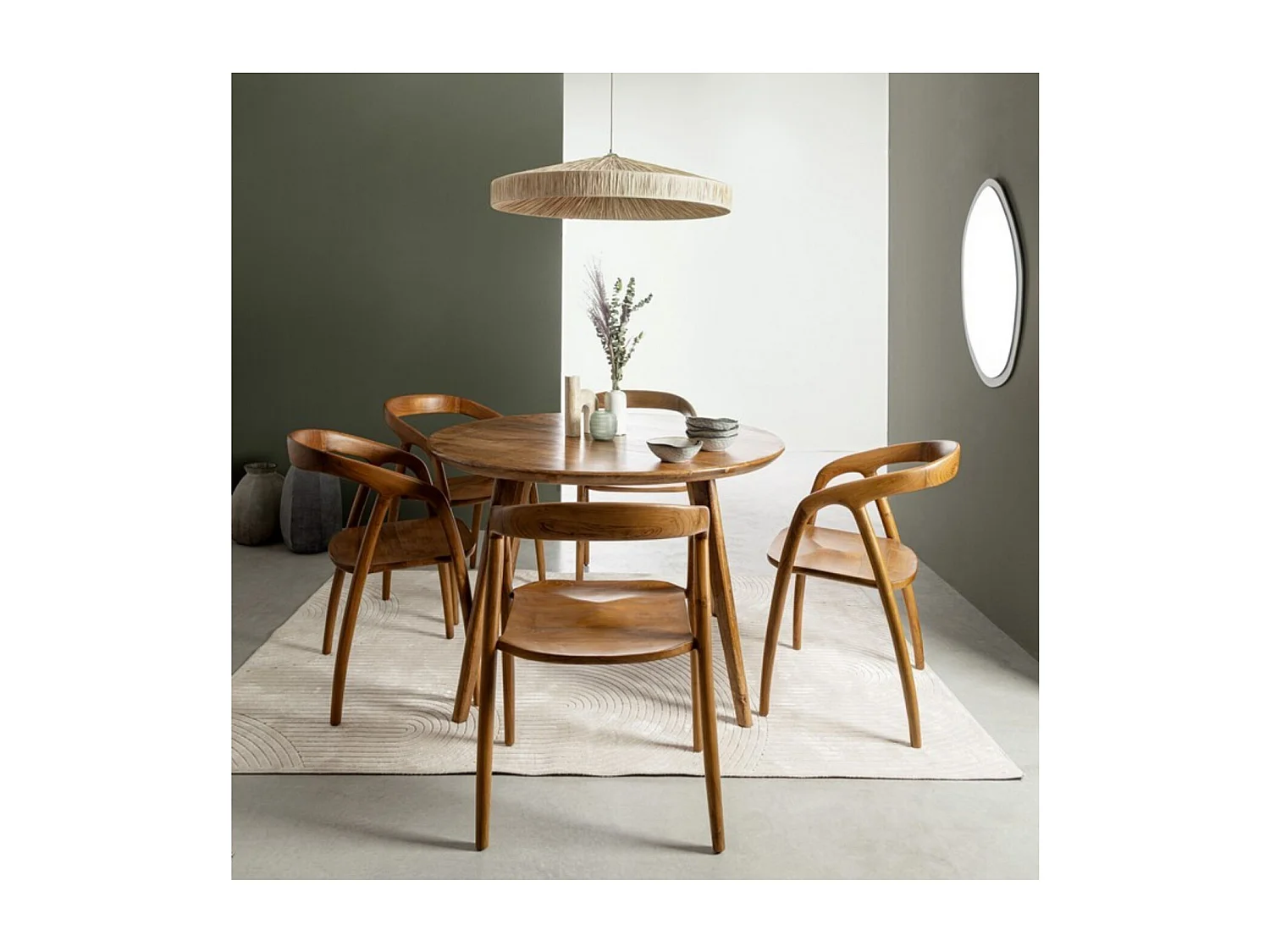 Table de salle à manger ronde vintage en manguier D120 6 places - BLANY