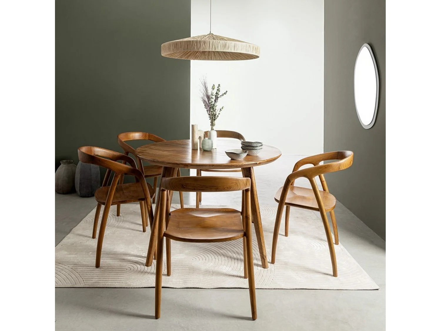 Table de salle à manger ronde vintage en manguier D120 6 places - BLANY