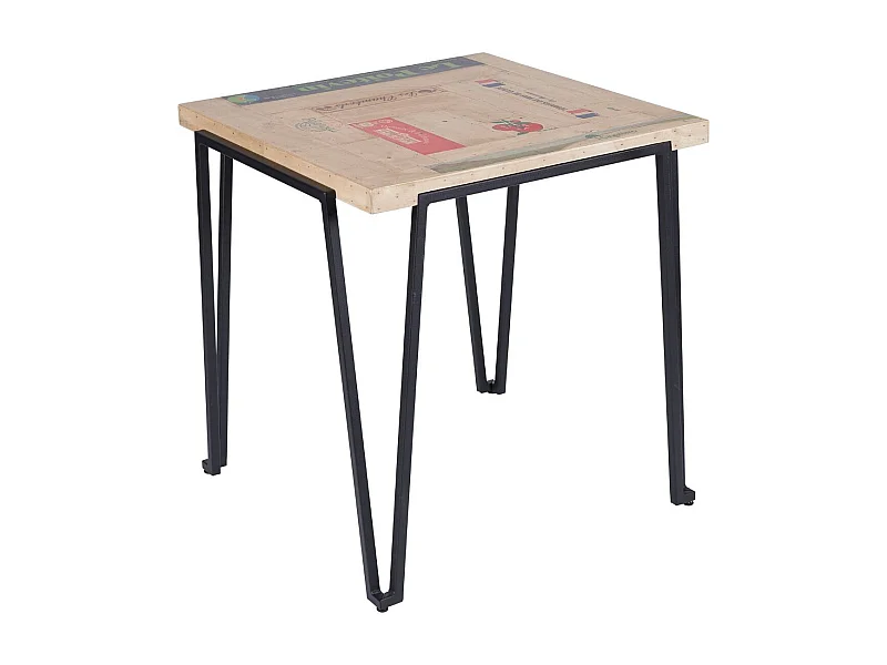 Table bistrot carrée en bois recyclé et pied métal L70 - DEMETER