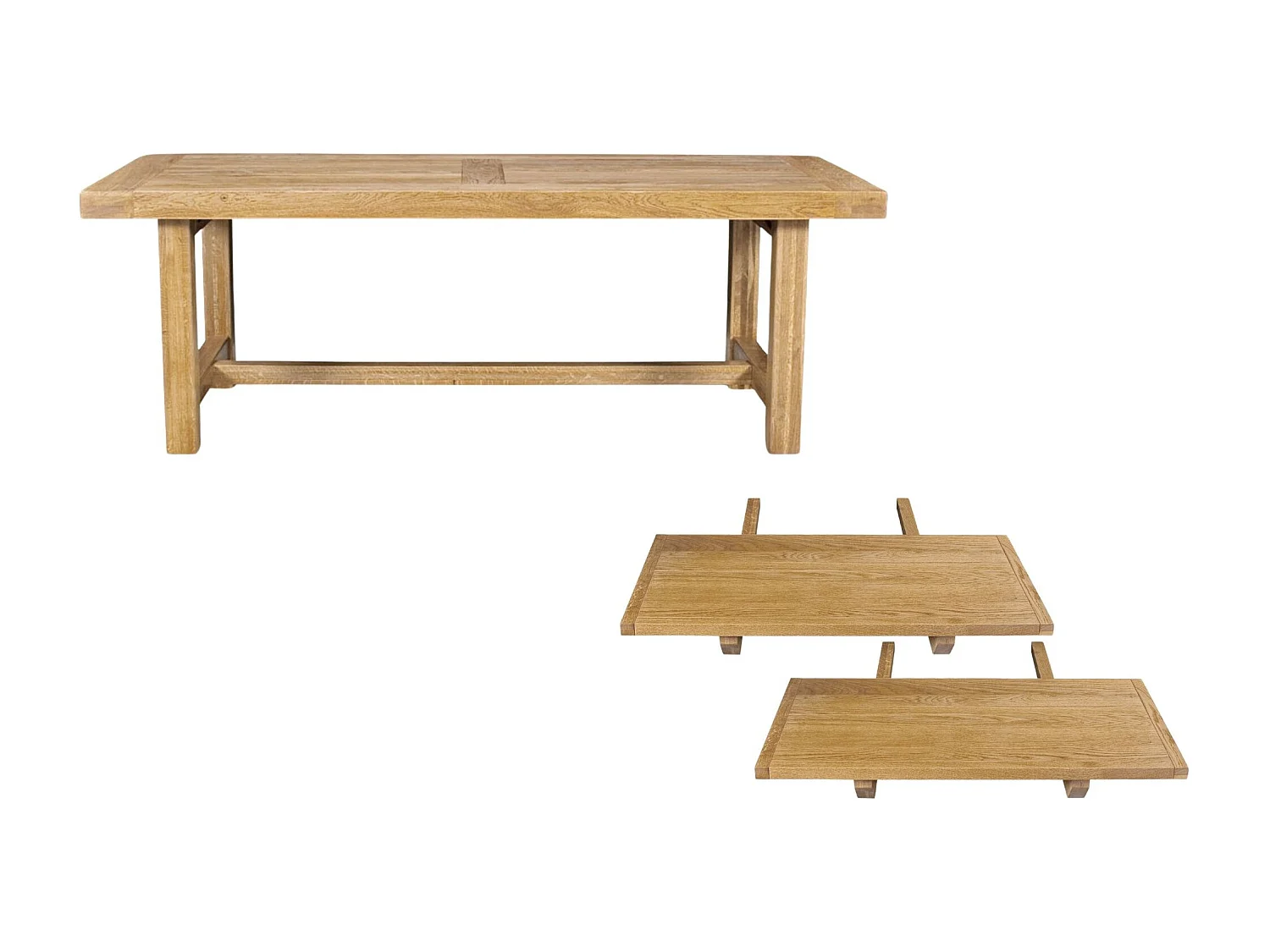 Table de ferme en chêne clair massif + 2 allonges L220/320 - LA BRESSE