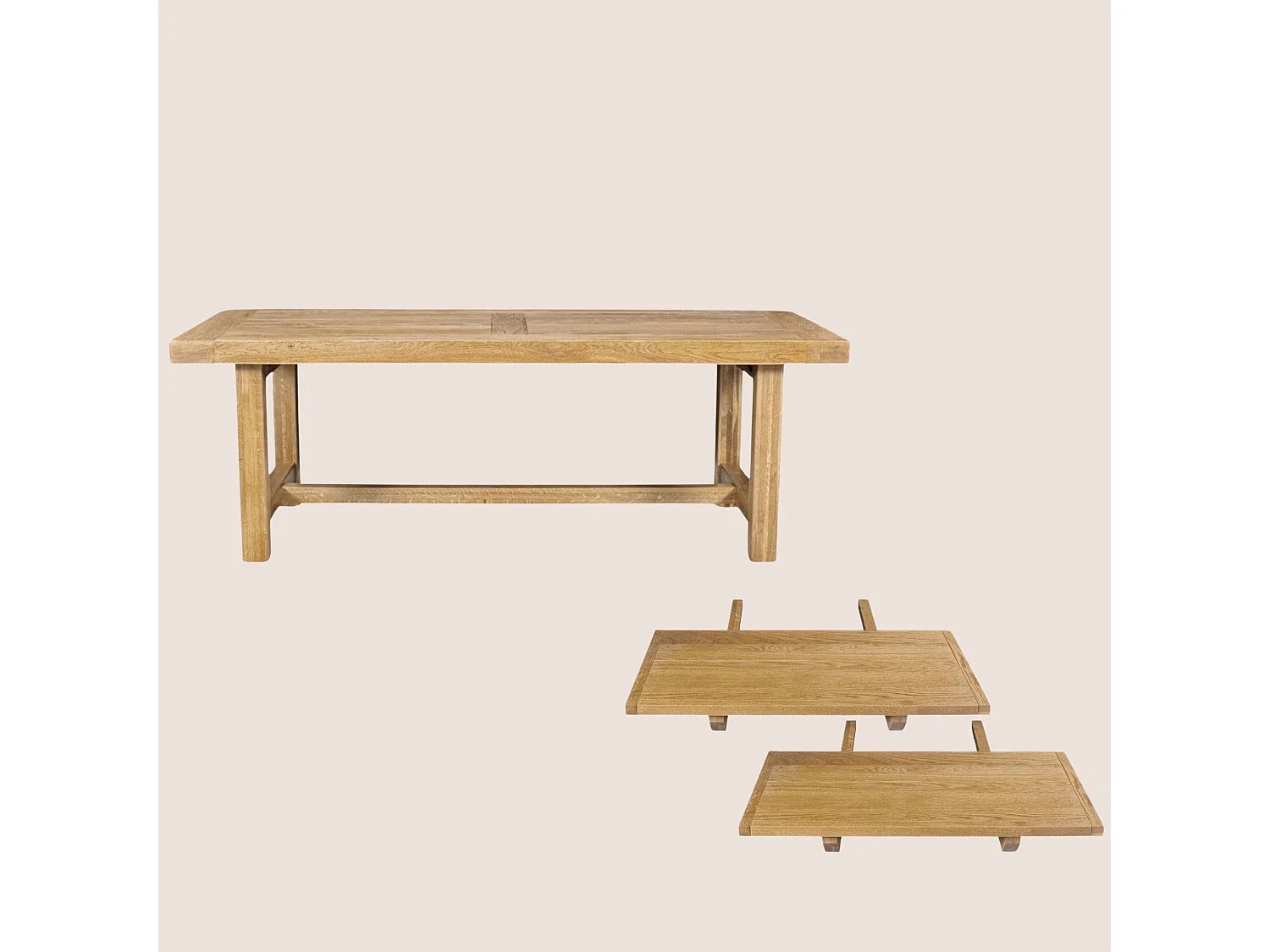 Table de ferme en chêne clair massif + 2 allonges L220/320 - LA BRESSE