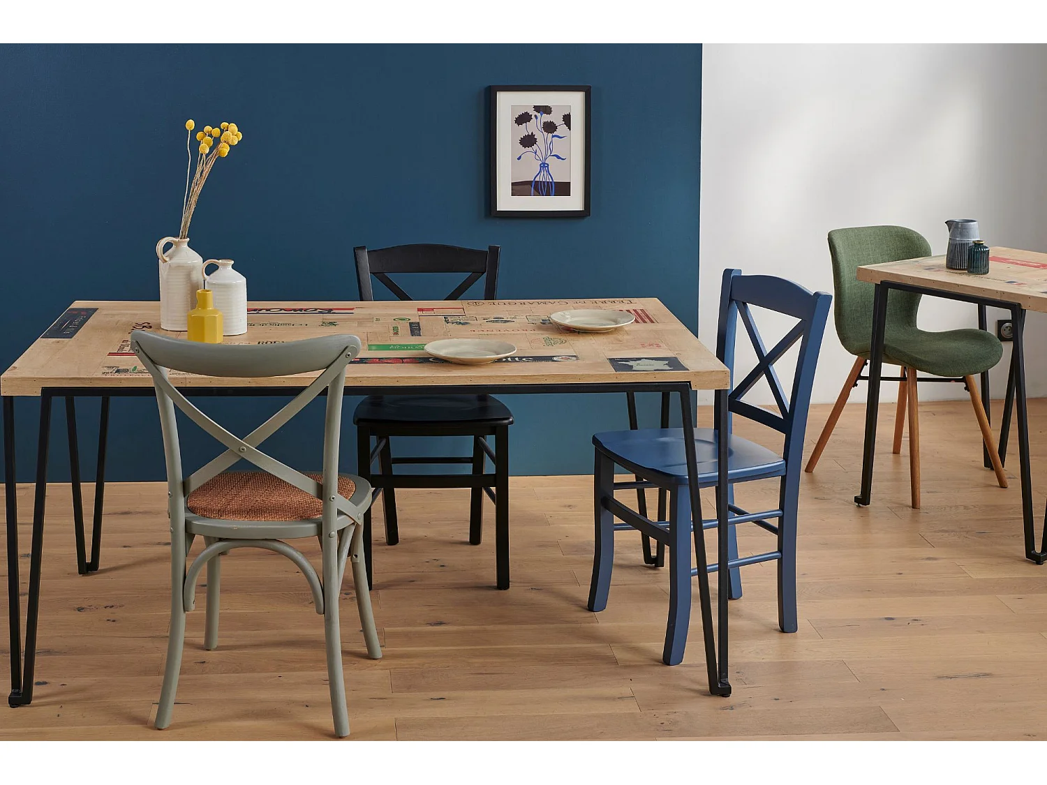 Table indus rectangulaire en bois recyclé et pied métal L160 - DEMETER