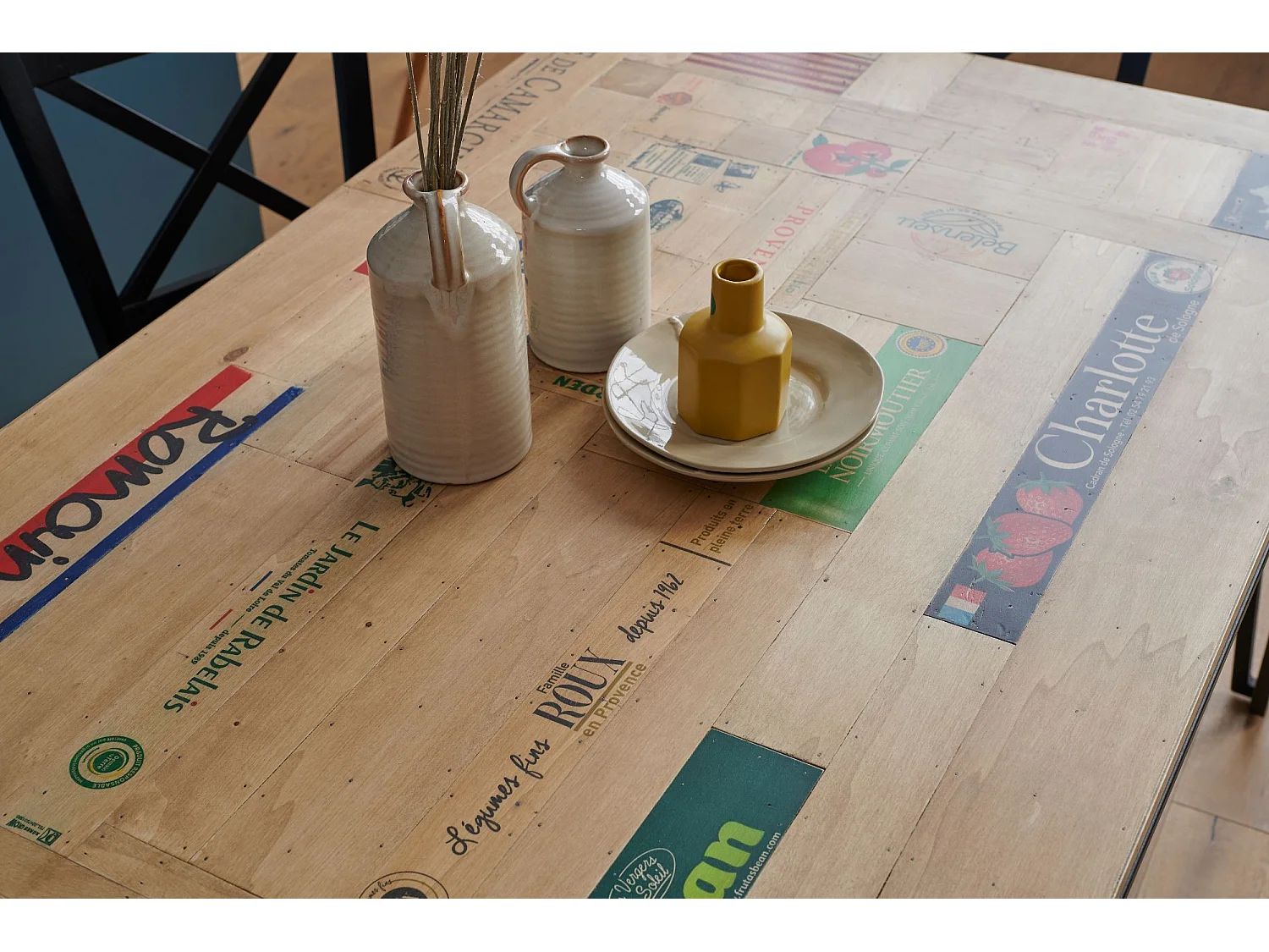 Table indus rectangulaire en bois recyclé et pied métal L160 - DEMETER