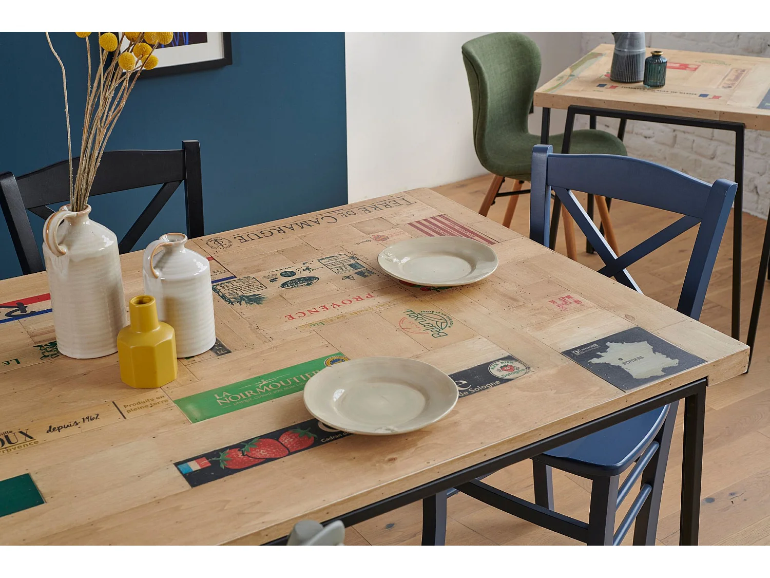 Table indus rectangulaire en bois recyclé et pied métal L160 - DEMETER