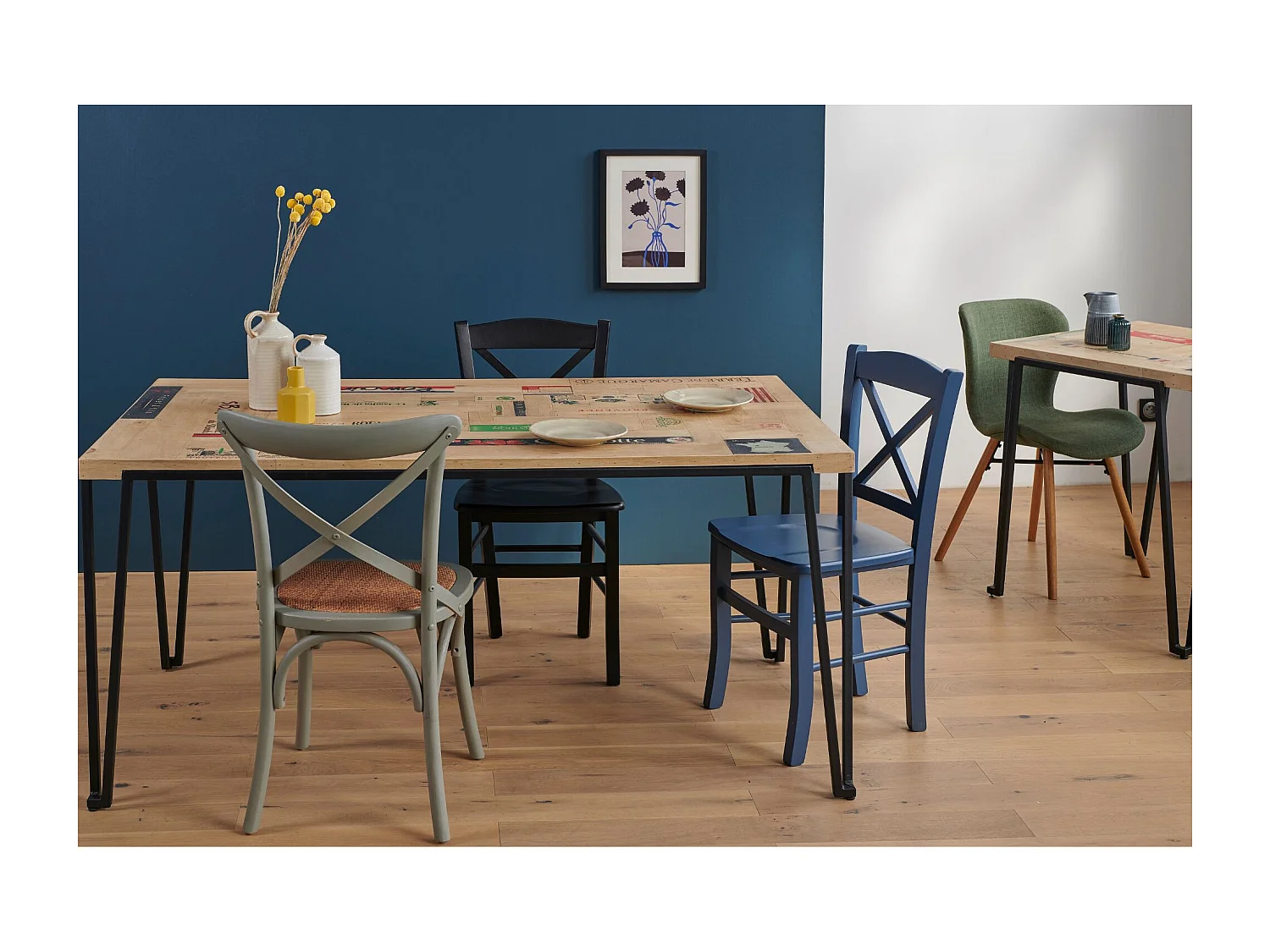 Table indus rectangulaire en bois recyclé et pied métal L160 - DEMETER