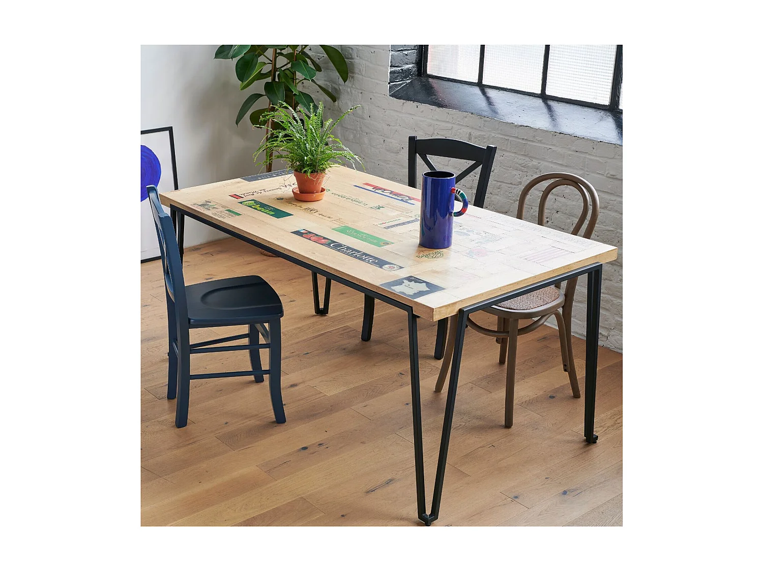 Table indus rectangulaire en bois recyclé et pied métal L160 - DEMETER