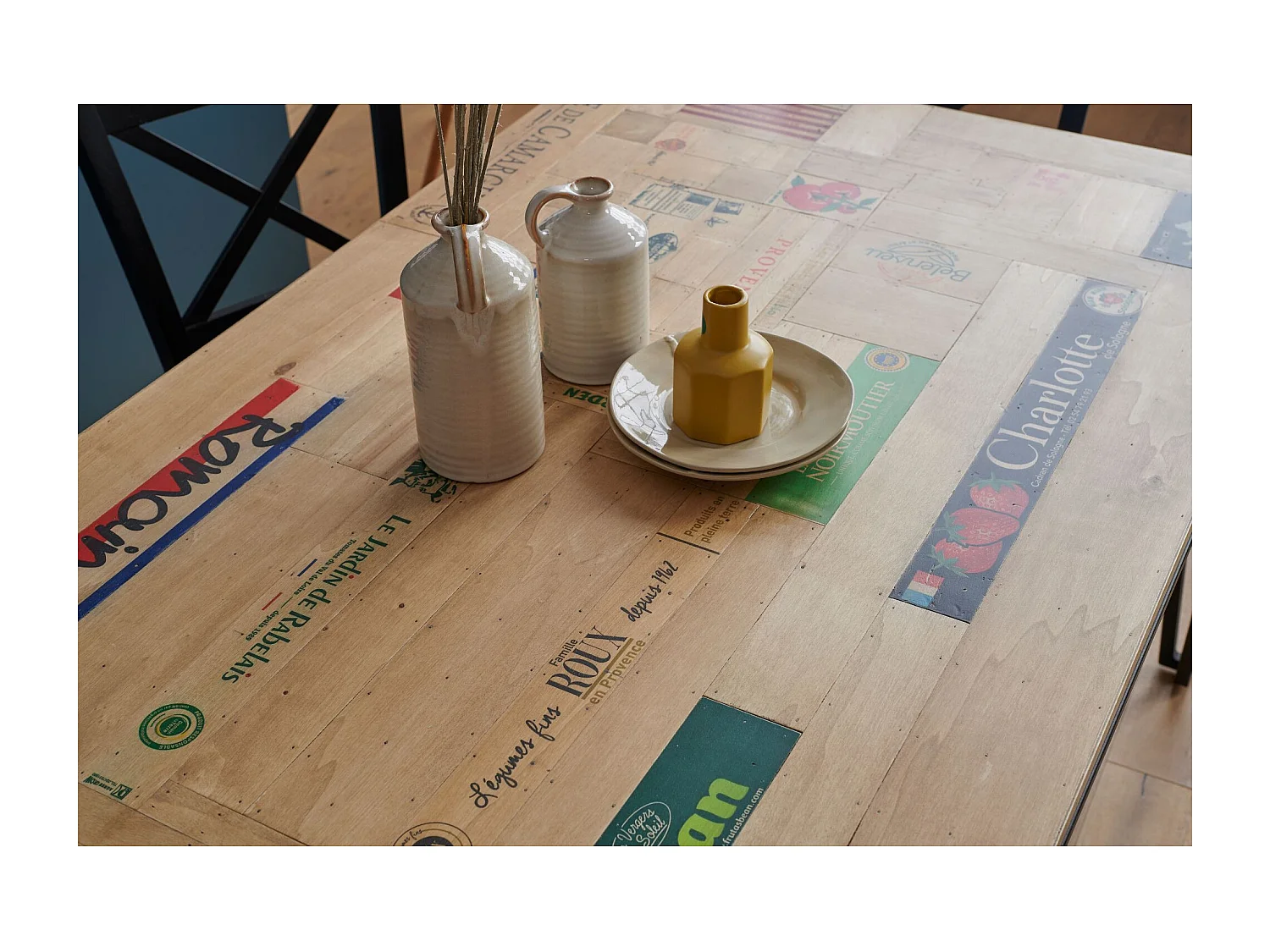 Table indus rectangulaire en bois recyclé et pied métal L160 - DEMETER