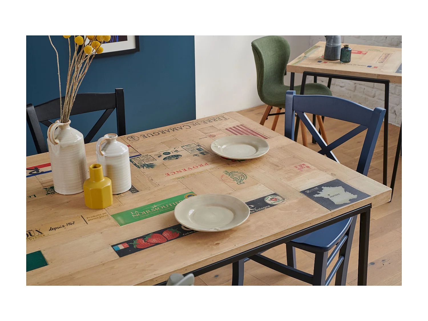 Table indus rectangulaire en bois recyclé et pied métal L160 - DEMETER