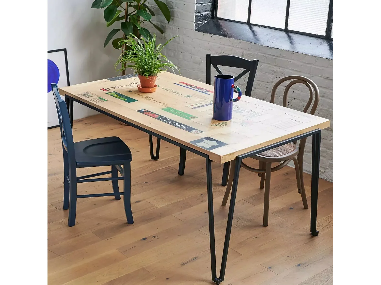 Table indus rectangulaire en bois recyclé et pied métal L160 - DEMETER