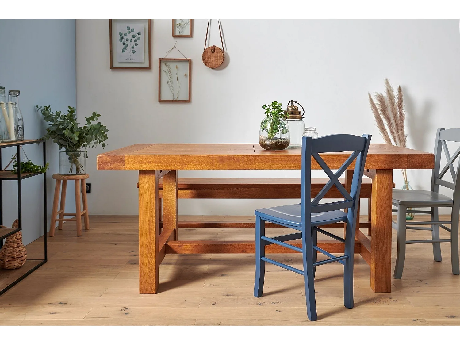 Table de ferme en chêne moyen massif + 2 allonges L220/320 - LA BRESSE