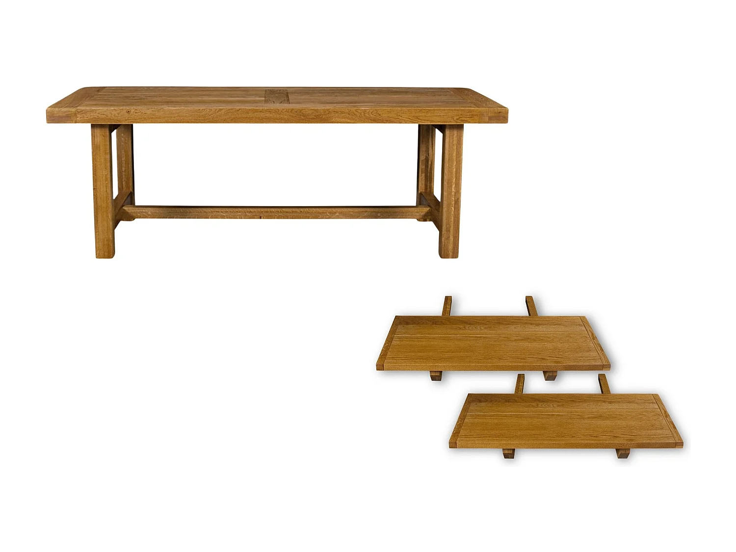 Table de ferme en chêne moyen massif + 2 allonges L220/320 - LA BRESSE