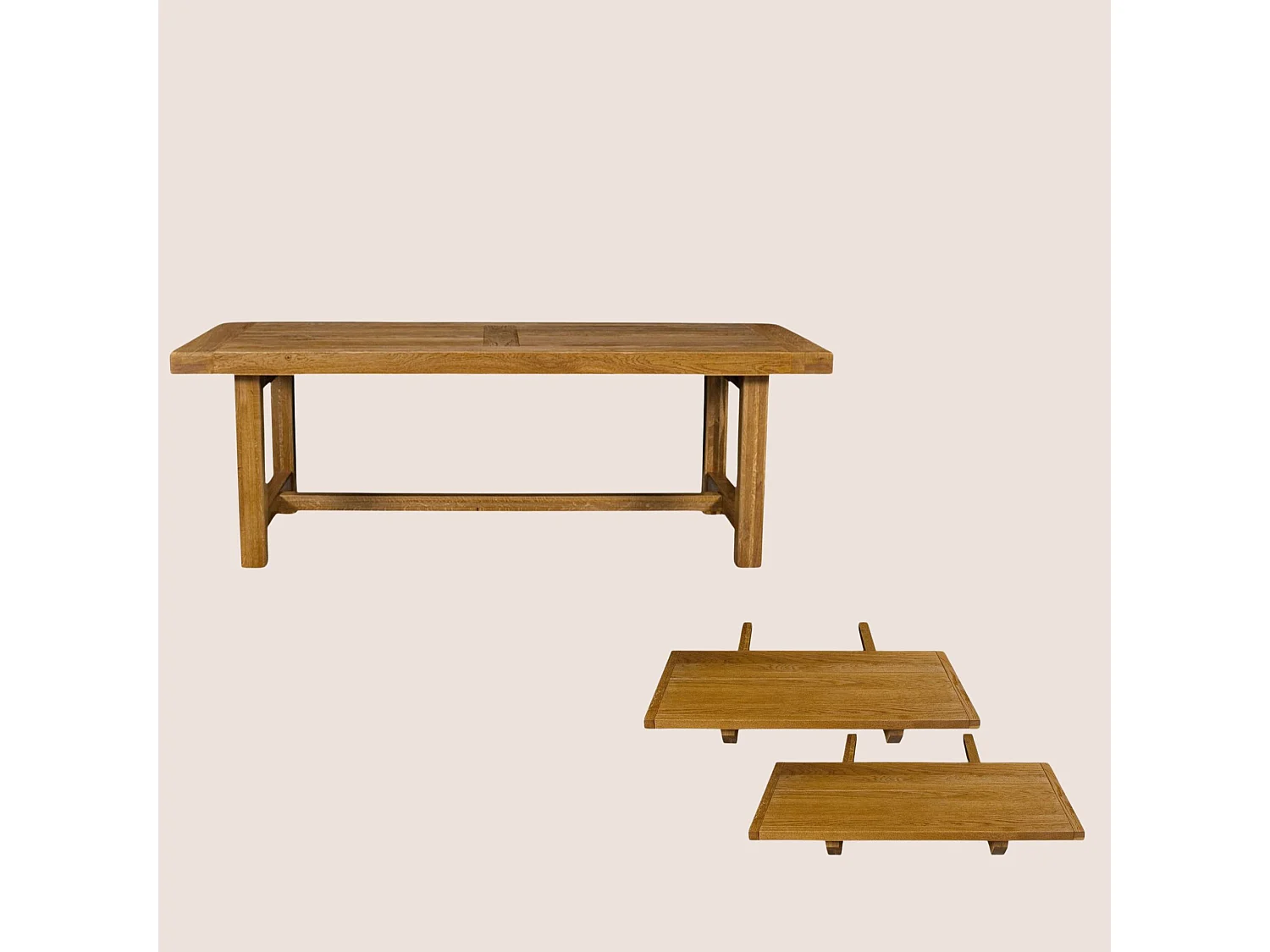 Table de ferme en chêne moyen massif + 2 allonges L220/320 - LA BRESSE