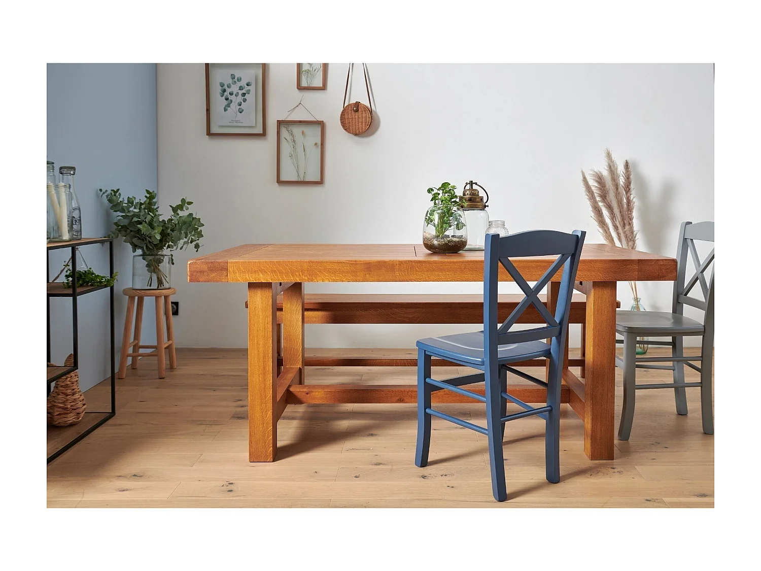 Table de ferme en chêne moyen massif + 2 allonges L220/320 - LA BRESSE