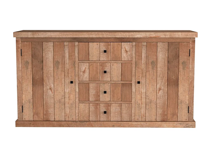 Buffet bas en bois recyclé 2 portes 4 tiroirs L 180 - LINAS