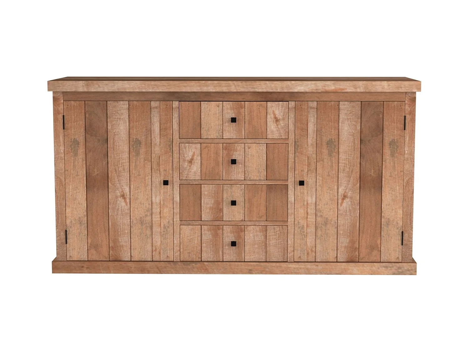 Buffet bas en bois recyclé 2 portes 4 tiroirs L 180 - LINAS