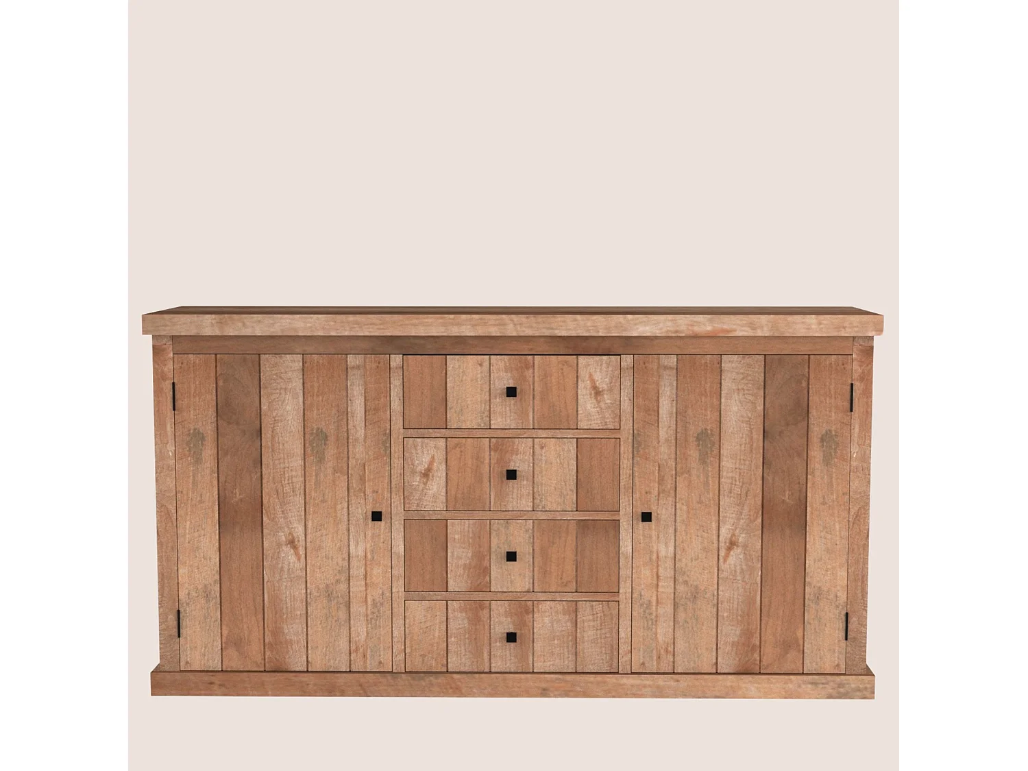 Buffet bas en bois recyclé 2 portes 4 tiroirs L 180 - LINAS