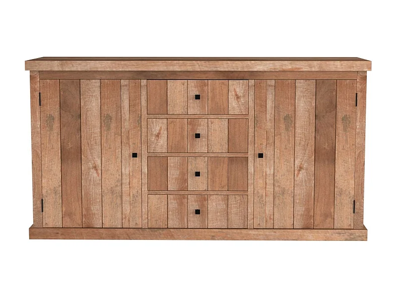 Buffet bas en bois recyclé 2 portes 4 tiroirs L 180 - LINAS